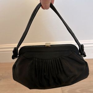 40s black fabric gold hardware clutch